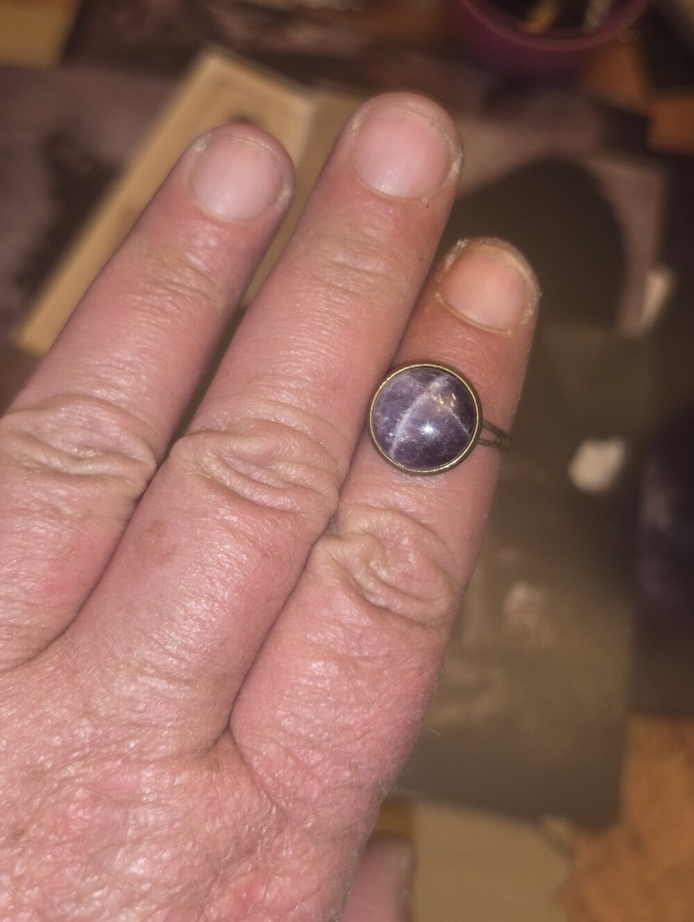 Purple Amethyst Gemstone Ring Adjustable Size